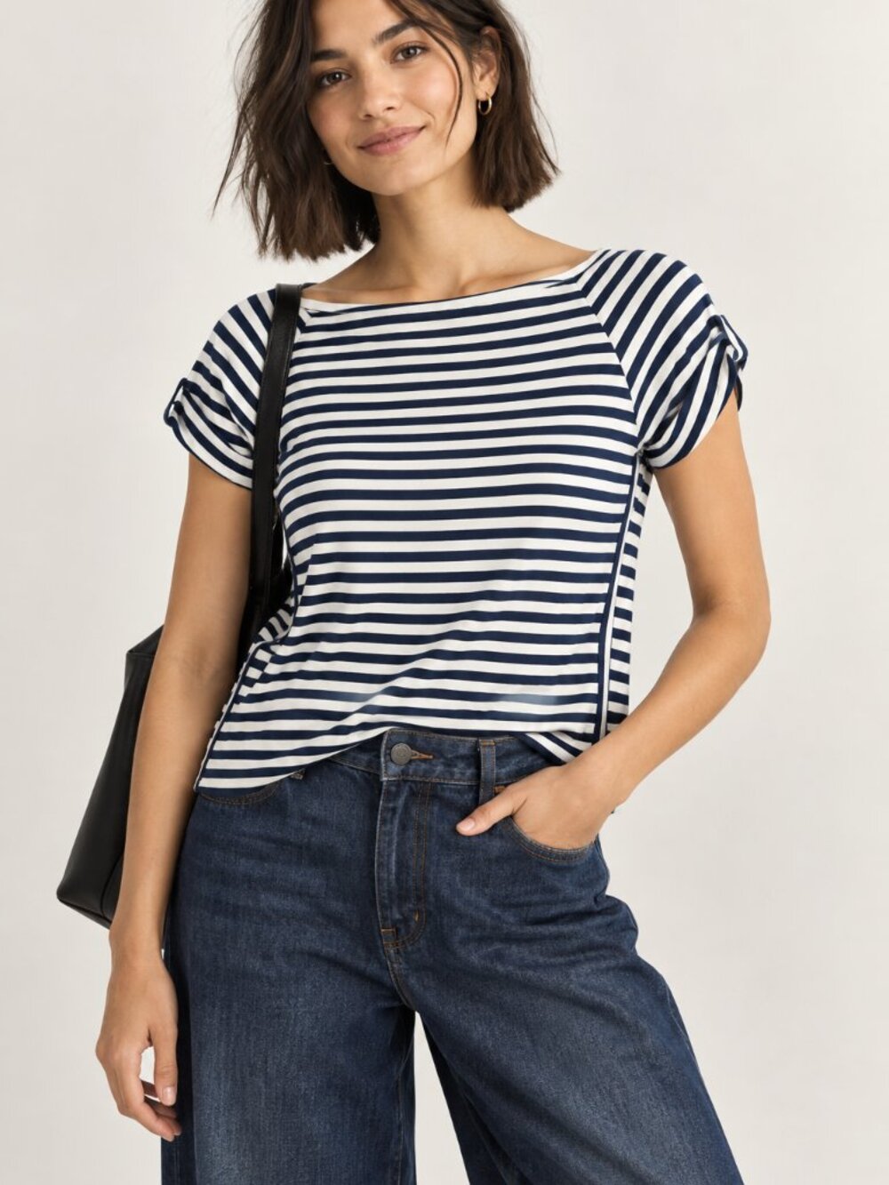 White House Black Market Navy & White Striped Top, Size M
